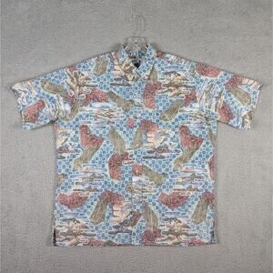 Reyn Spooner Shirt Men's XL Multicolored Floral Hawaiian Geometric Beach Vtg